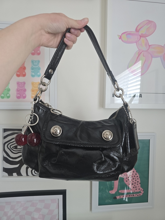 Coach Handbags - Authentic Coach Y2K Poppy Groovy Purse Black Patent Leather W/Cherry Charm